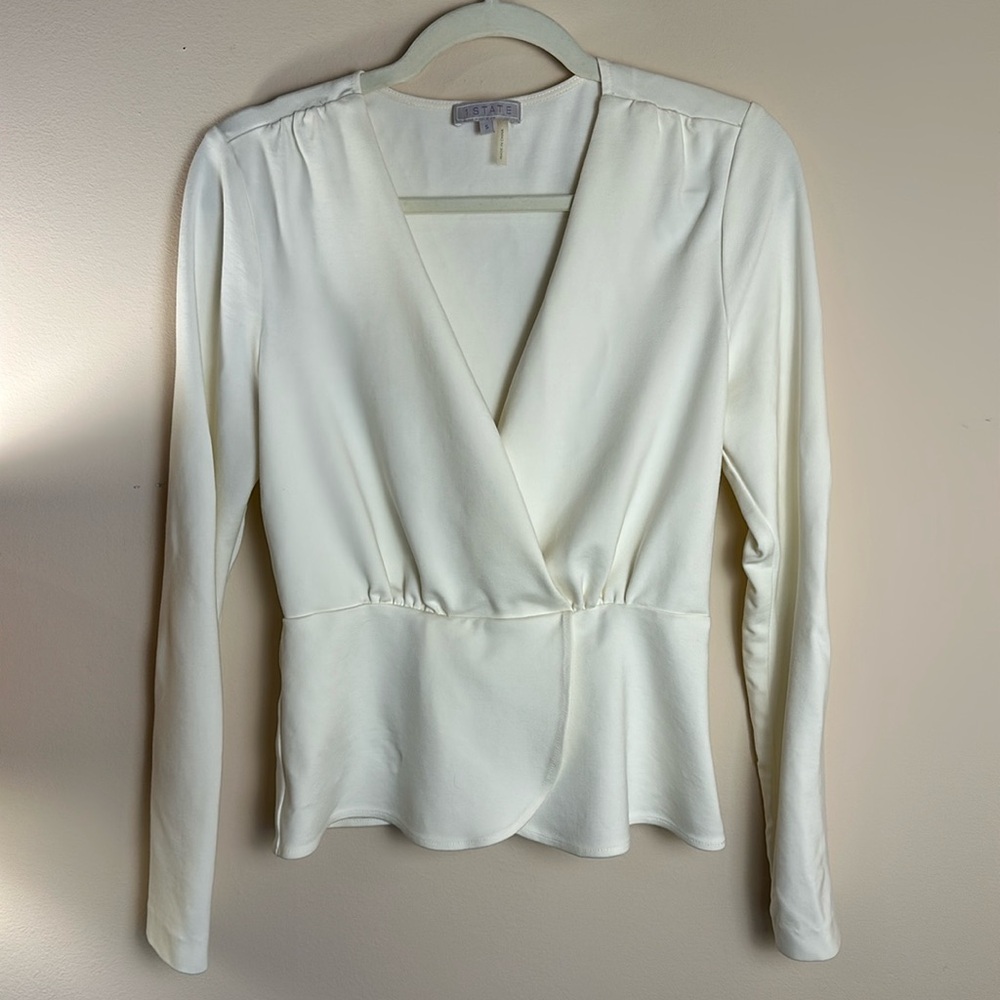 ‼️ 1st State | Long Sleeve White Peplum Top